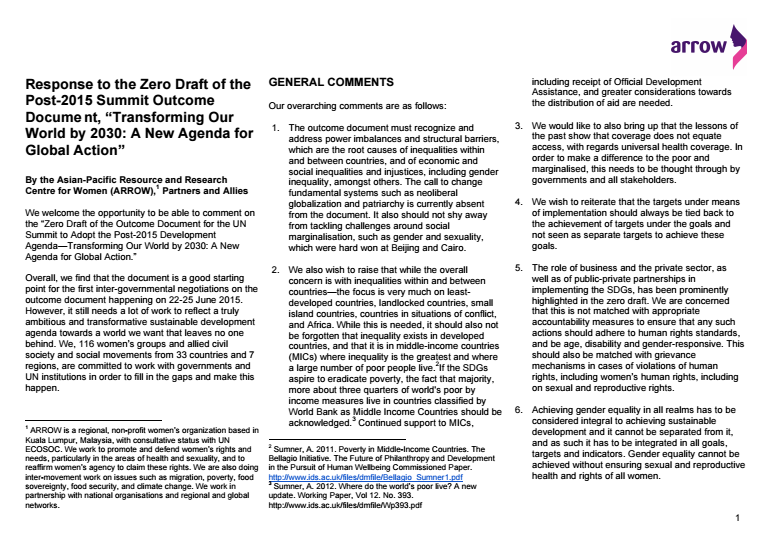 Response to Zero-Draft of Post-2015 Outcome Document